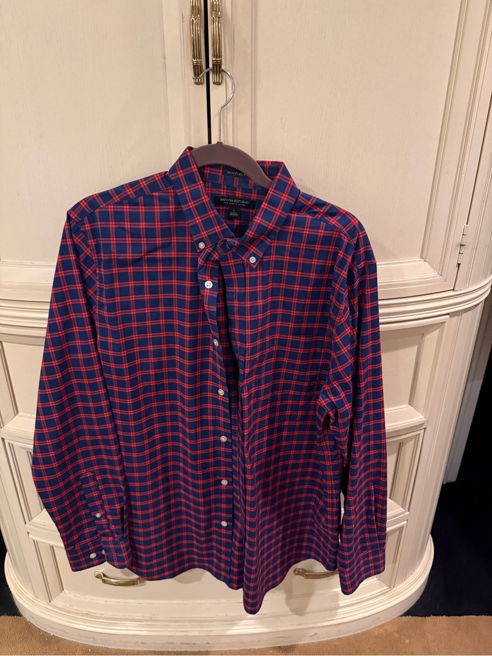 Banana Republic Red & Navy Plaid Button-Down Shirt